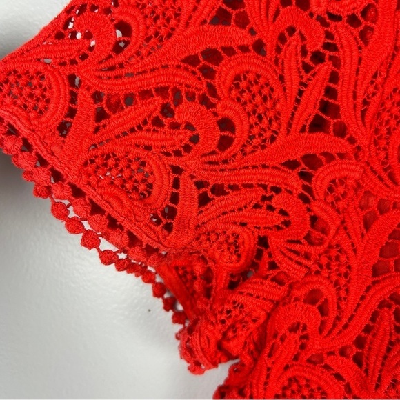 Talbots Lace Crochet Pom Cotton Short Sleeve Top Size 10 Vermilion - Picture 7 of 14